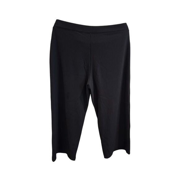 Ann Taylor Factory Pants Black Ribbed Easy Pull On LG Cropped Wide Leg Pant - Picture 3 of 5